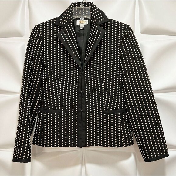 Talbots Sz 2 Black Ivory Textured Polka Dot Jacquard xs Tuxedo Blazer Jacket - Picture 1 of 7